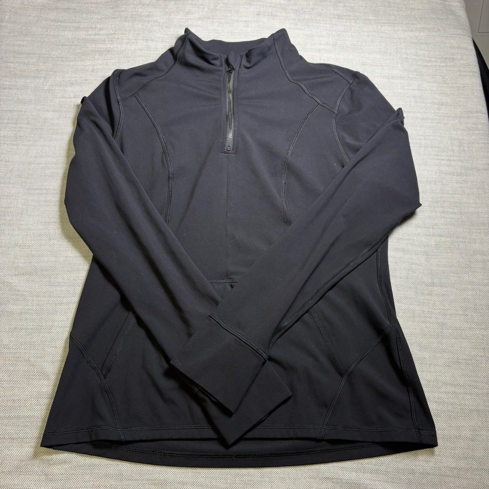 Yogalicious 1/4 Zip Pullover Large Black Thumbholes Activewear 5060AZ MSRP $68